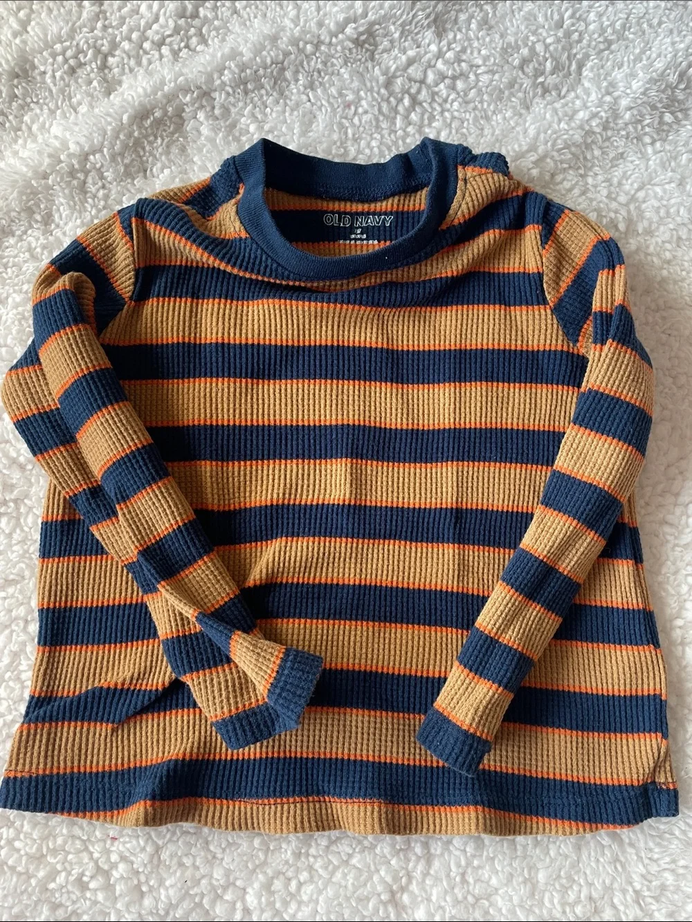 Old Navy Navy & Mustard Striped Ribbed Long Sleeve Top